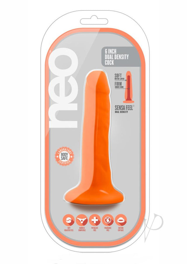 Neo Dual Density Dildo 6in - Neon Orange