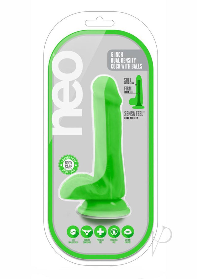 Neo Dual Density Dildo with Balls 6in - Neon Green