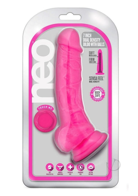 Neo Dual Density Dildo with Balls 7in - Neon Pink