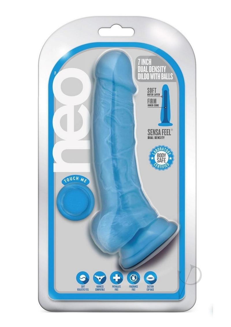 Neo Dual Density Dildo with Balls 7in - Neon Blue