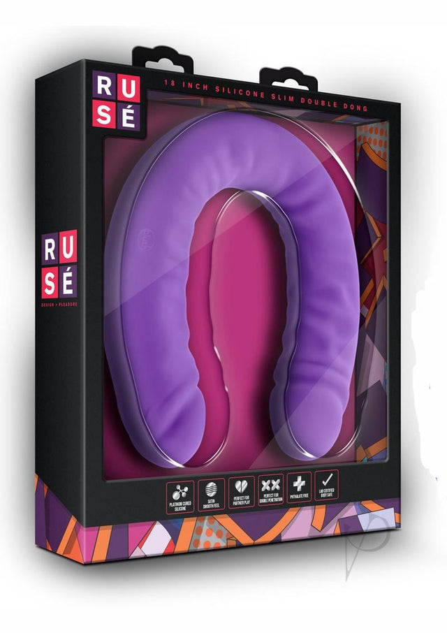 Ruse Silicone Slim Double Dong Dildo 18in - Purple