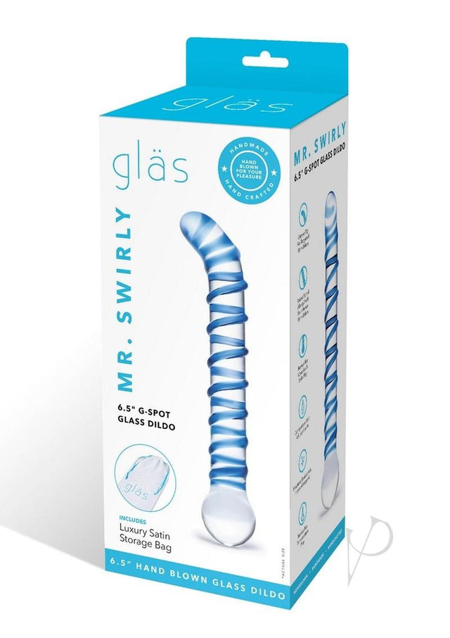 Glas Mr. Swirly G-Spot Glass Textured Dildo 6.5in - Clear/Blue