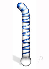 Glas Mr. Swirly G-Spot Glass Textured Dildo 6.5in - Clear/Blue