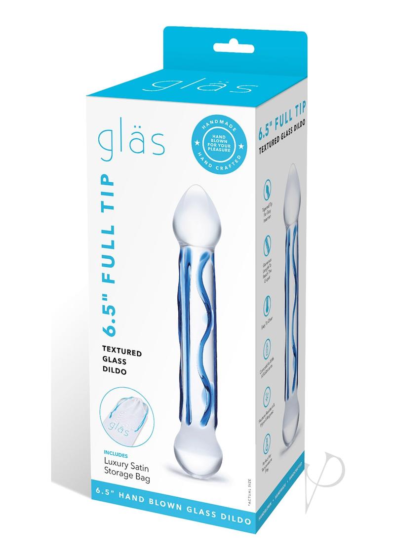 Glas Full Tip Glass Textured Dildo 6.5in - Clear/Blue