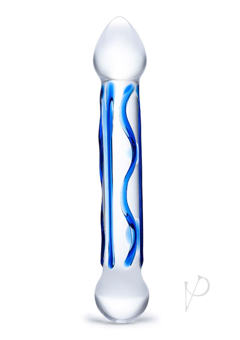 Glas Full Tip Glass Textured Dildo 6.5in - Clear/Blue