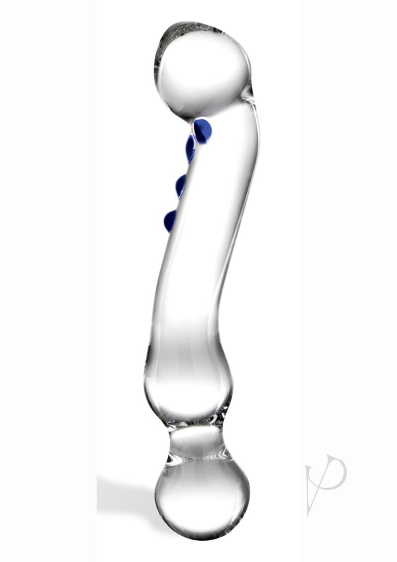 Glas Curved G-spot Glass Textured Dildo 6in - Clear/Blue