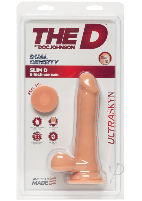 The D Slim D Ultraskyn Dildo with Balls 6.5in - Vanilla