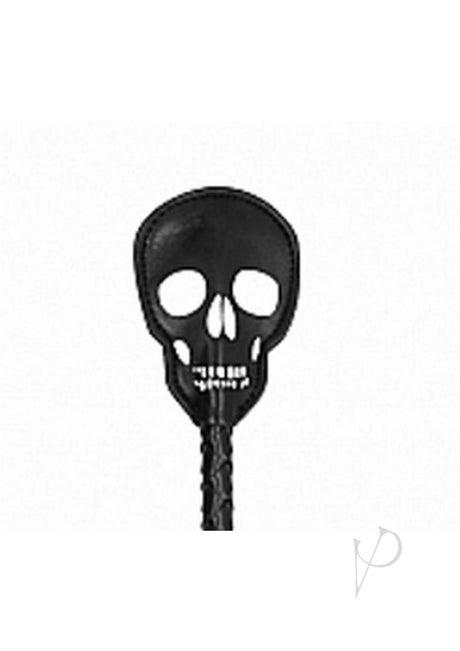 Ouch! Skulls and Bones Skull Leather Crop - Black