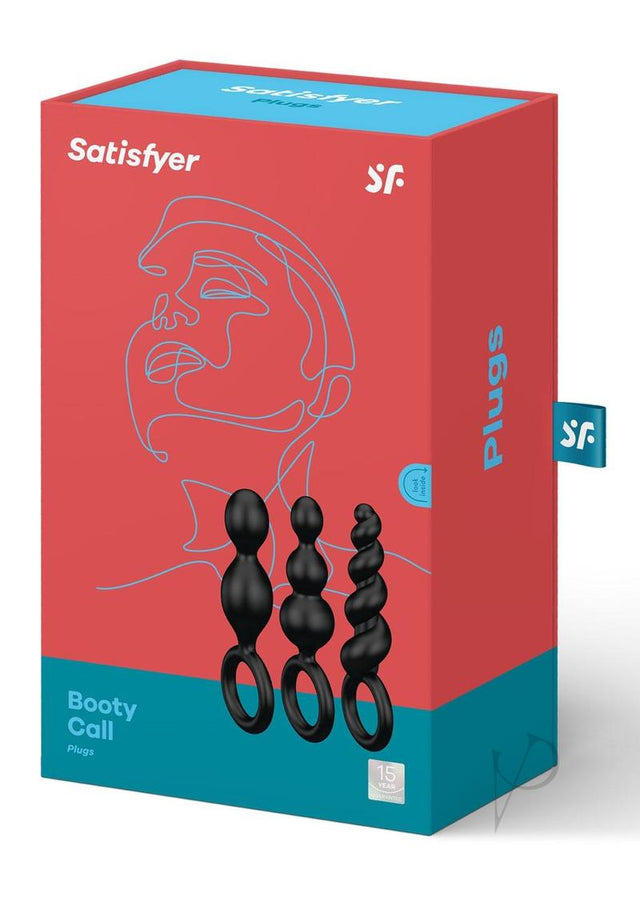 Satisfyer Booty Call Silicone Textured Anal Plugs Black 3 Each Per Set