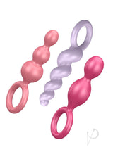 Satisfyer Booty Call Silicone Textured Anal Plugs Assorted Colors 3 Each Per Set