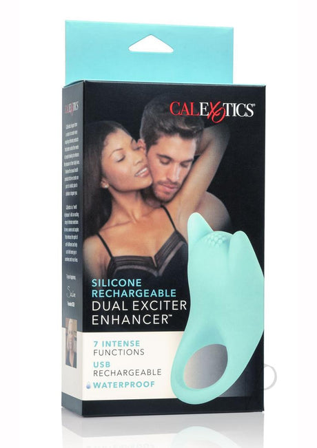 Silicone USB Rechargeable Dual Exciter Enhancer Ring Waterproof Teal