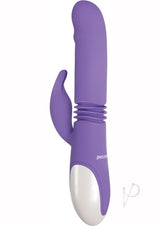 Thick and Thrust Bunny Rechargeable Silicone Rabbit Vibrator with Length Thrusting and Girth Expanding Action - Lavender