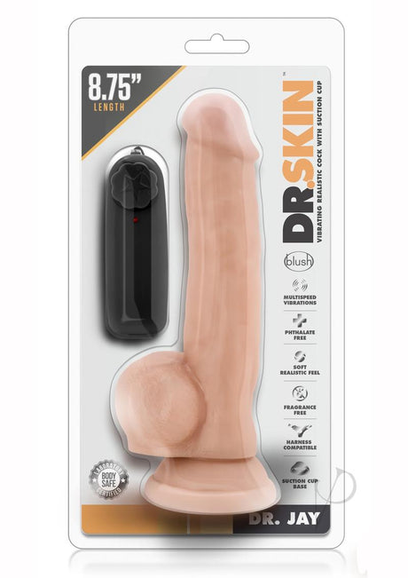Dr. Skin Silver Collection Dr. Jay Vibrating Dildo with Balls and Remote Control 8.75in - Vanilla