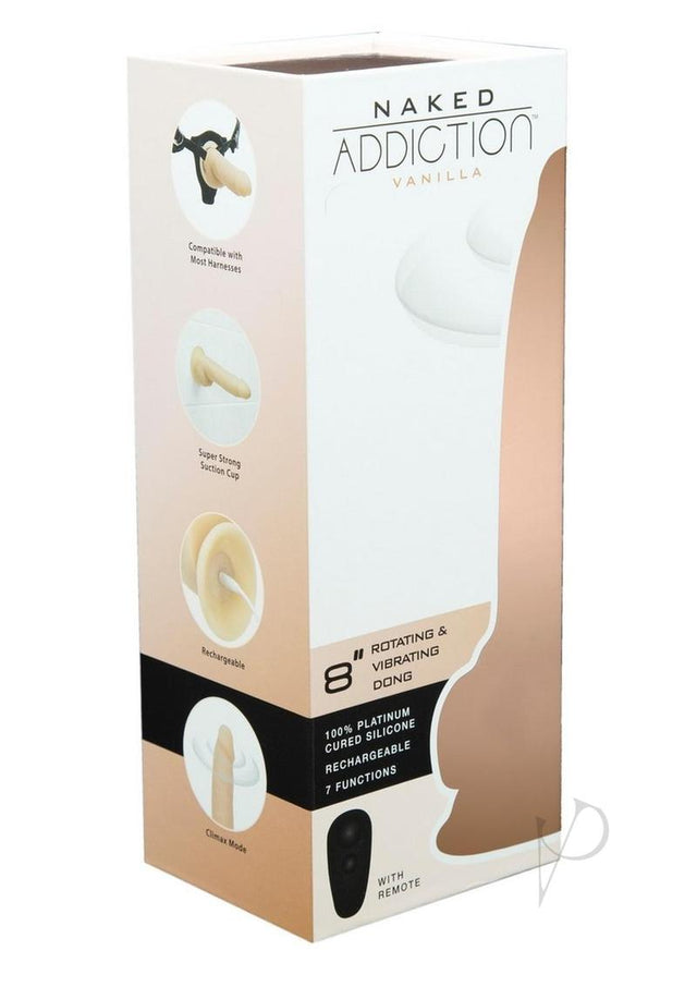 Naked Addiction Silicone Rechargeable Vibrating and Rotating Dildo 8in - Vanilla