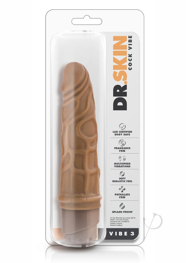 Dr. Skin Silver Collection Cock Vibe 3 Vibrating Dildo 7.25in - Caramel