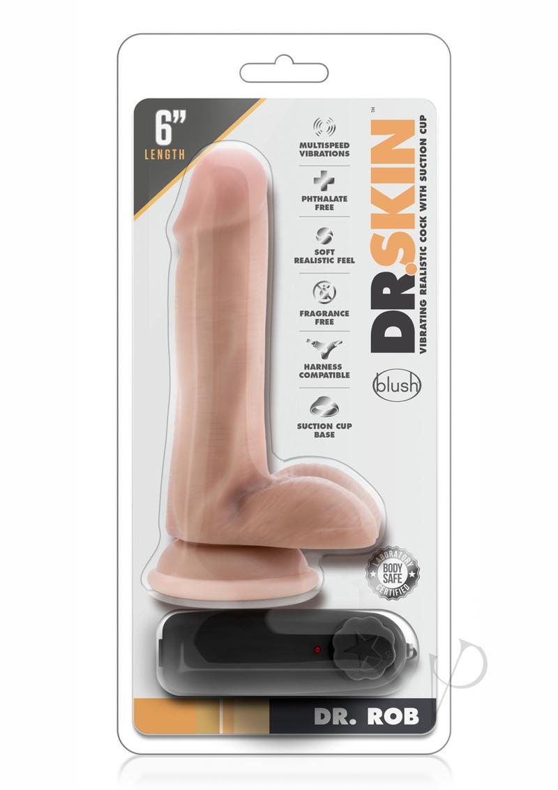 Dr. Skin Silver Collection Dr. Rob Vibrating Dildo with Remote Control 6in - Vanilla
