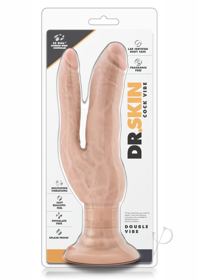 Dr. Skin Silver Collection Cock Vibe Dual Penetrating Vibrating Dildo 7in - Vanilla