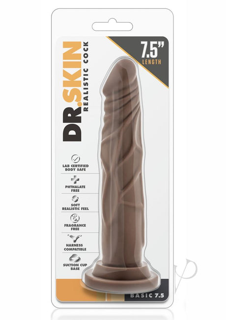 Dr. Skin Silver Collection Realistic Cock Basic 7.5 Dildo 7.5in - Chocolate
