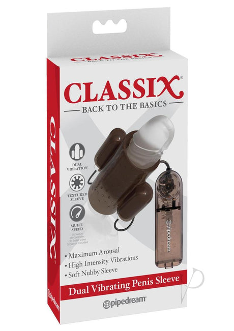 Classix Dual Vibrating Textured Penis Sleeve with Remote Control - Smoke and Clear