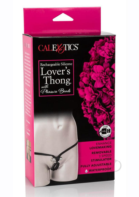 Lover's Vibrating Thong Panty Vibe with Pleasure Beads - Black