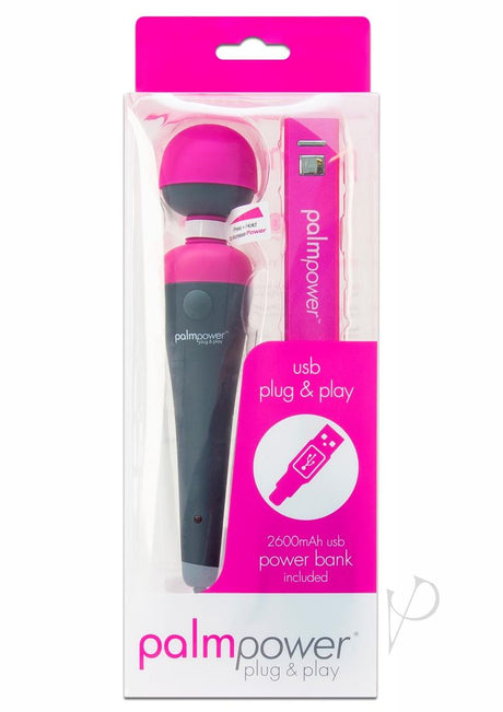 PalmPower Plug and Play Rechargeable Silicone Wand Massager - Pink/Gray