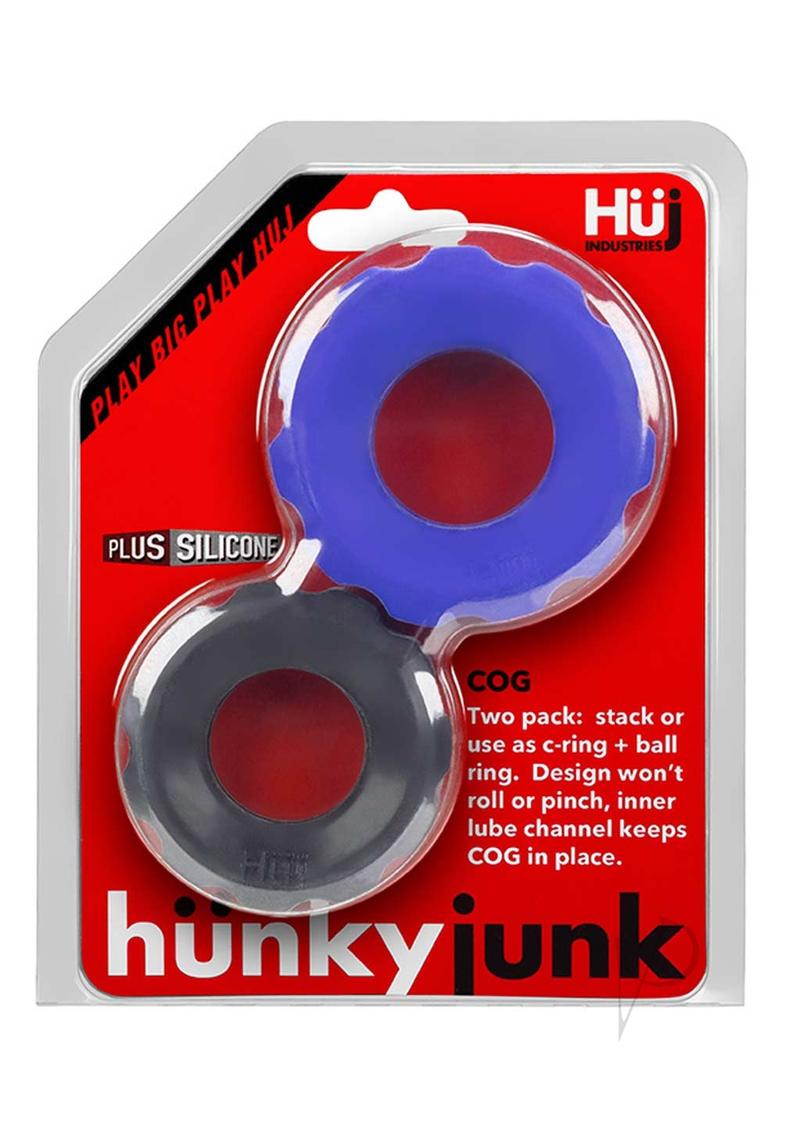 Hunkyjunk COG Silicone Cock Ring (2 Pack) - Blue/Black