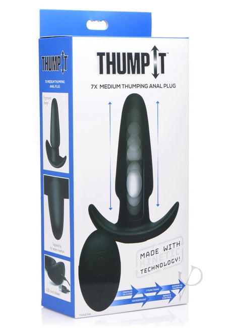 Thump-It Rechargeable Silicone Thumping Anal Plug with Remote Control - Medium - Black