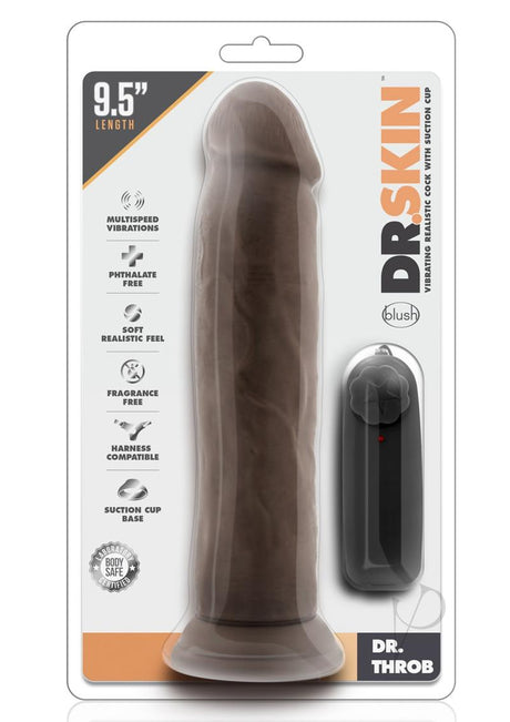 Dr. Skin Silver Collection Dr. Throb Vibrating Dildo with Remote Control 9.5in - Chocolate