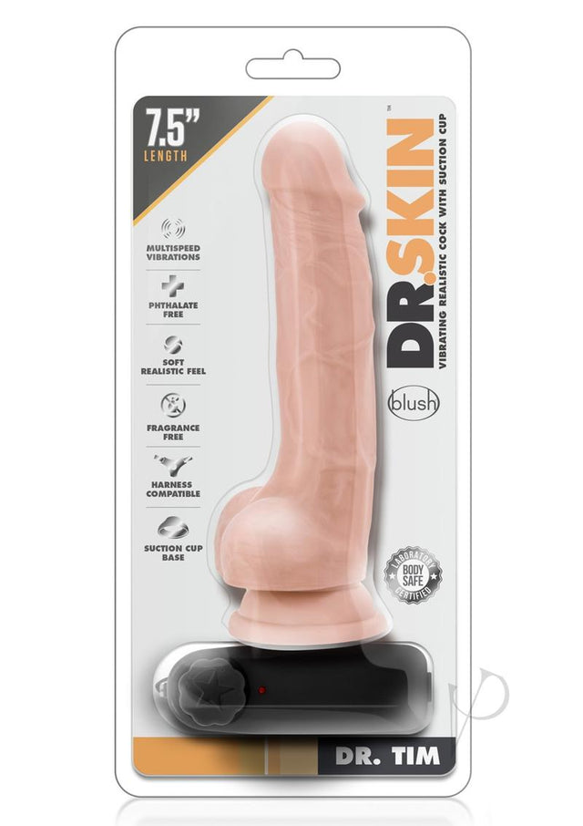 Dr. Skin Silver Collection Dr. Tim Vibrating Dildo with Remote Control 7.5in - Vanilla