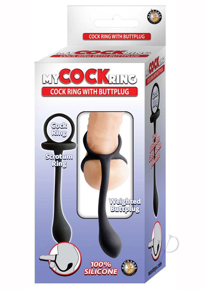 My Cock Ring Silicone Cock Ring with Butt Plug - Black