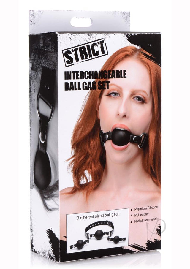 Strict Interchangeable Silicone Ball Gag Set - Black