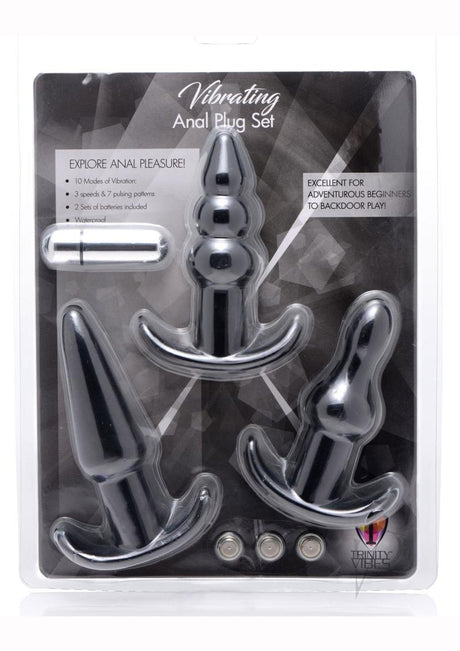 Trinity Vibes 4 Pc Vibrating Anal Plug Set - Black