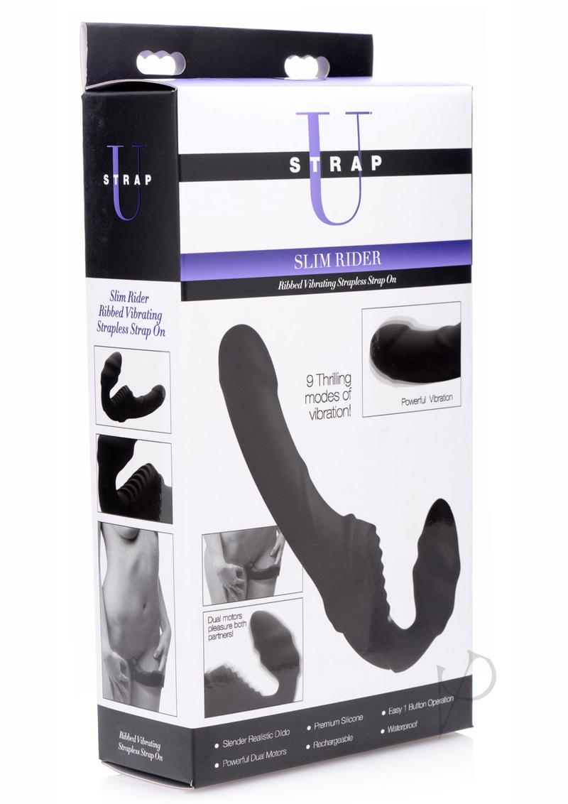 Strap U Slim Rider Rechargeable Silicone Strapless Strap On - Black