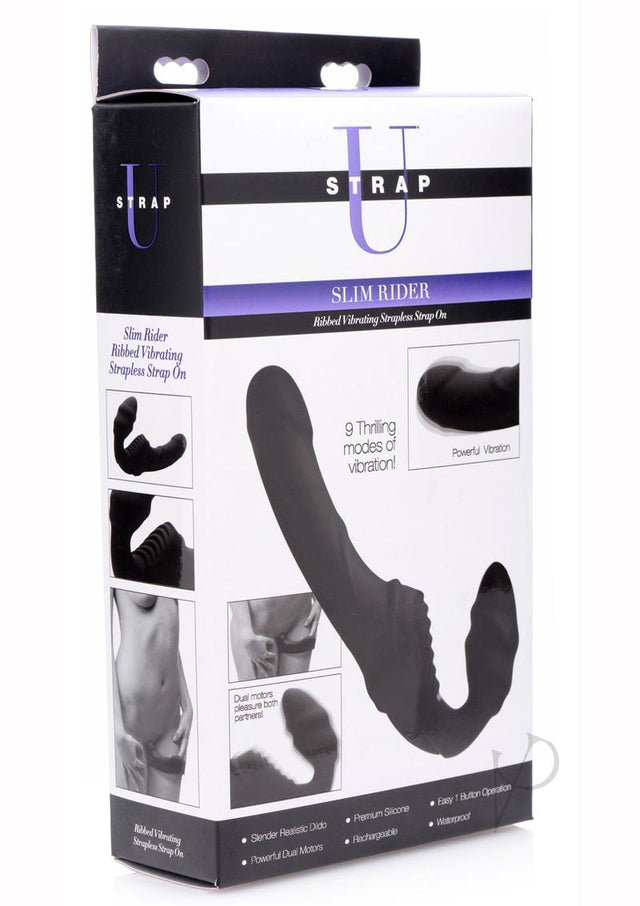 Strap U Slim Rider Rechargeable Silicone Strapless Strap On - Black