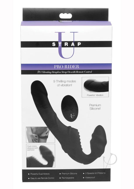 Strap U Pro Rider Rechargeable Silicone Strapless Strap-On with Remote Control - Black