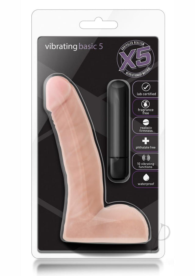 X5 Vibrating Basic 5 Dildo with Balls 5.5in - Vanilla