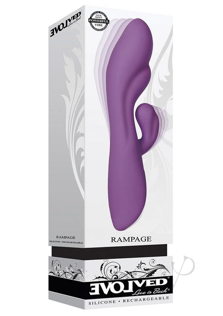 Rampage Rechargeable Silicone Vibrator with Clit Stimulator - Purple