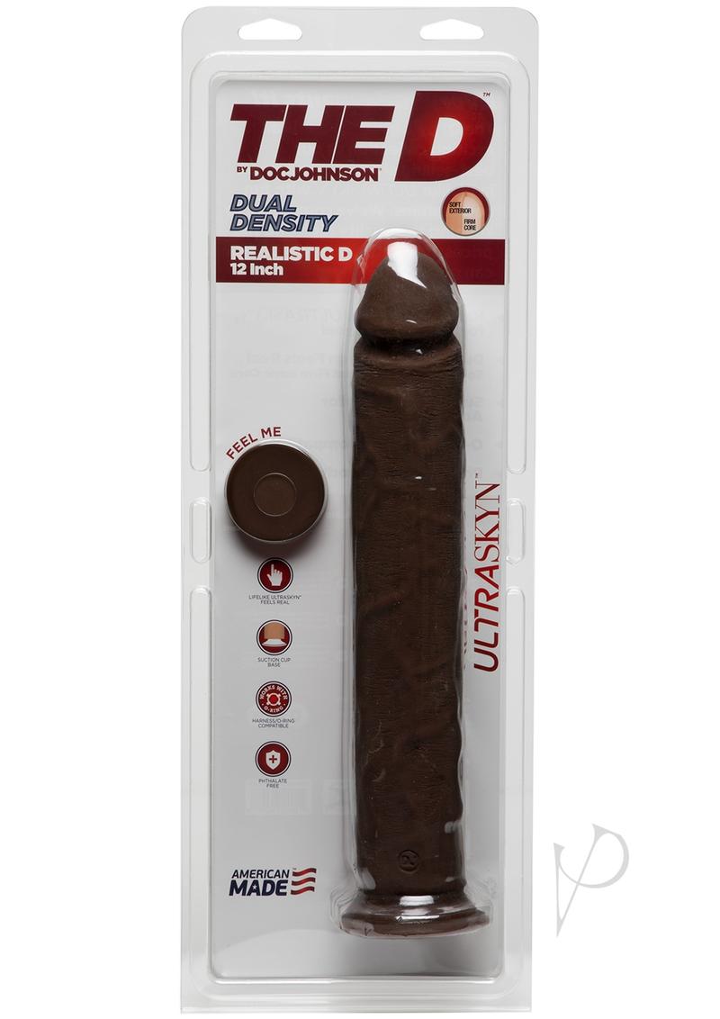 The D Realistic D Ultraskyn Dildo 12in - Chocolate