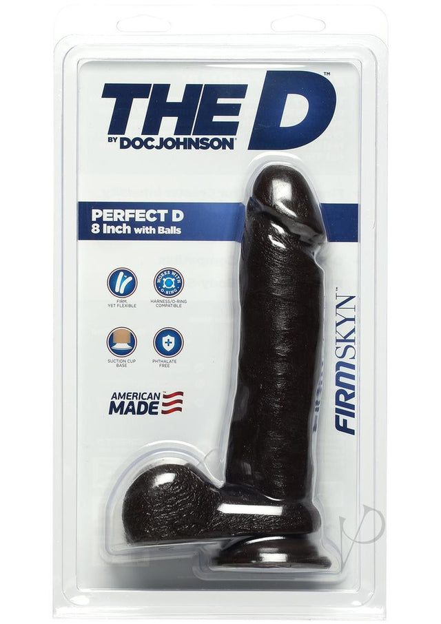 The D Perfect D Firmskyn Dildo with Balls 8in - Chocolate