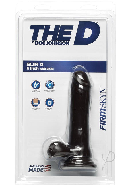 The D Slim D Firmskyn Dildo with Balls 6in - Chocolate