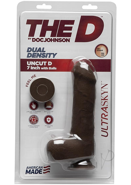 The D Uncut D Ultraskyn Dildo with Balls 7in - Chocolate