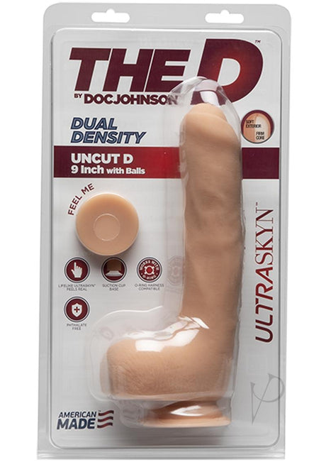 The D Uncut D Ultraskyn Dildo with Balls 9in - Vanilla