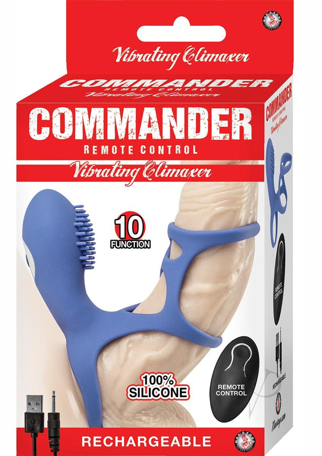 Commander Vibrating Clitoral Stimulating Cock Cage with Remote Control - Blue