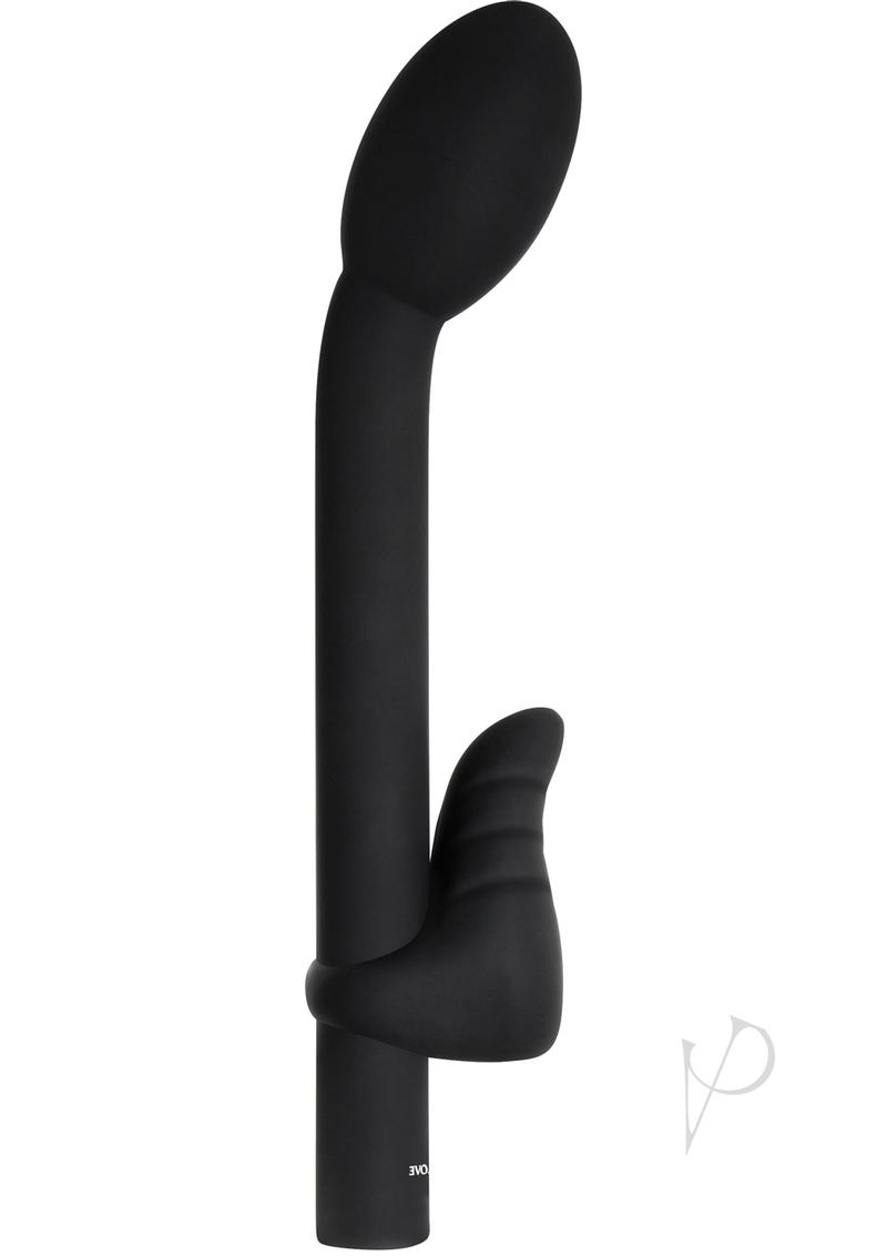 Power Couple Rechargeable Silicone G-Spot Vibrator with Clitoral Stimulator and Finger Ring - Black