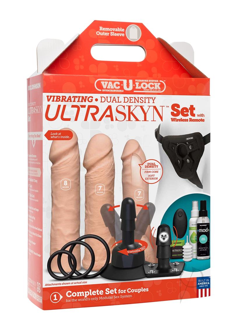 Vac-U-Lock Vibrating Dual Density Ultraskyn Set with Remote Control - Vanilla