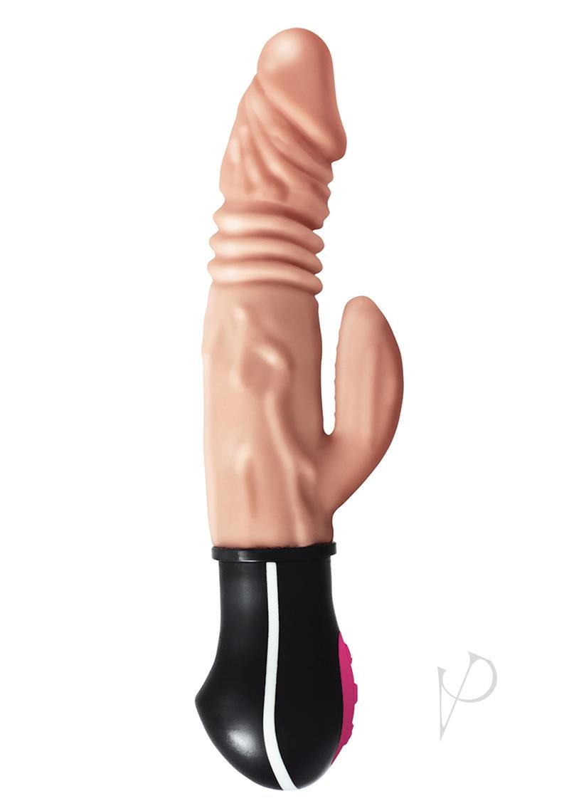 Natural Realskin Hot Cock Jackhammer Rechargeable Warming Rabbit Vibrator - Vanilla