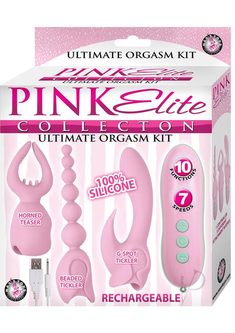 Pink Elite Collection Rechargeable Silicone Vibrator Ultimate Orgasm Kit - Pink