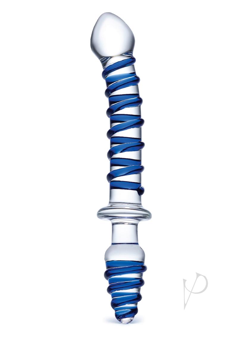 Glas Mr Swirly Double Ended Glass Dildo and Butt Plug 10in - Blue/Clear