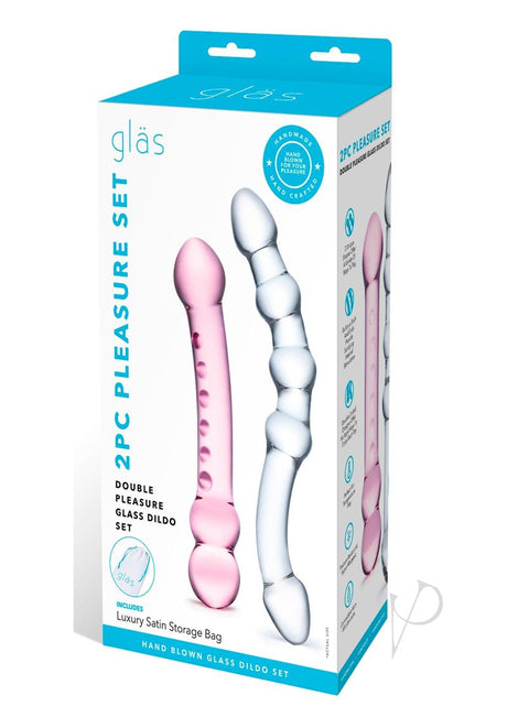 Glas Double Pleasure Glass Dildo Set (2 Piece) - Clear/Pink