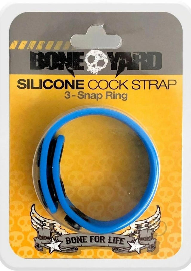 Boneyard Silicone Cock Strap 3-Snap Ring - Blue